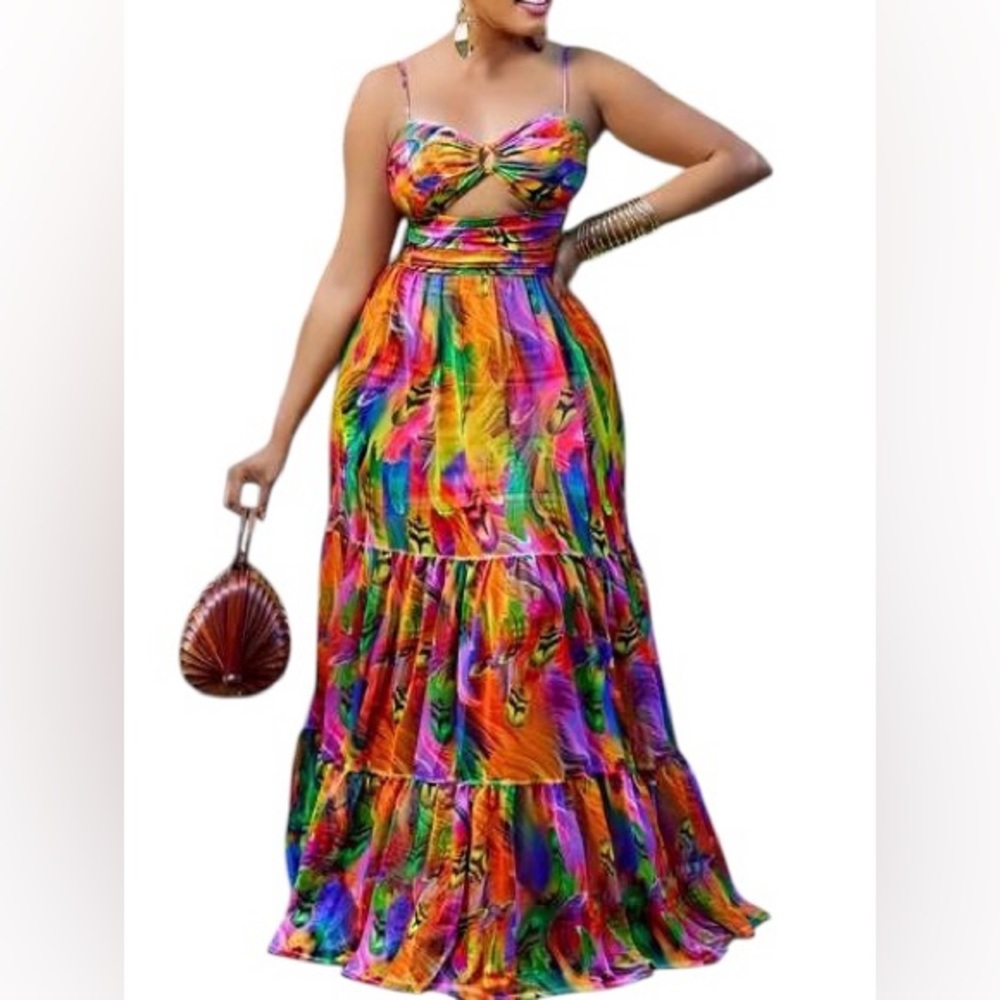 Vibrant Colored Metamorphosis Girl Maxi Dress. Labeled XL, best fits sz 8-10.